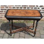 Ebonized Victorian fold over card / games table with burr wood veneer