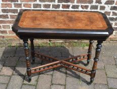 Ebonized Victorian fold over card / games table with burr wood veneer