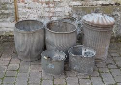 2 galvanised dolly tubs, dustbin etc