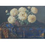 French oil on canvas depicting chrysanthemums 79cm x 62cm