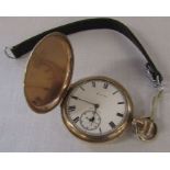 Elgin gold plated full hunter pocket watch, 7 jewels, 24243844, c.1921 D 5 cm (missing glass)