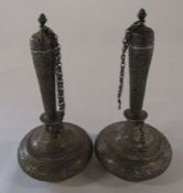 Pair of Persian white metal scent bottles H 12 cm, weight 3.84 ozt