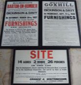 3 framed early 20th century auction posters relating to Barton On Humber, Goxhill & Scunthorpe.