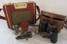 Pair of Carl Zeiss Zena Detrintem 8 x 30 binoculars, pocket Clinometer and a Celestion radio