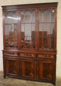 Charles Barr flame mahogany reproduction Georgian display bookcase Ht214cm L155cm D41cm