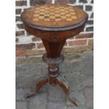 Victorian sewing table with Tunbridge ware checker board top (warped)