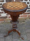 Victorian sewing table with Tunbridge ware checker board top (warped)