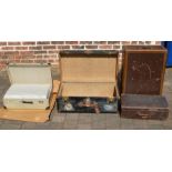 2 vintage travelling trunks, set of 3 1960's graduated suitcases (unused) & one other