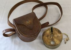 Early 20th century brass night watchman's recording clock by Dent with original leather case and