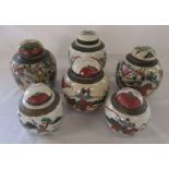 Collection of 6 Chinese Oriental lidded ginger jars, crackle glaze, H 13 cm and 15 cm (one lid af)