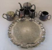 Silver plated tray and tea set