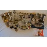 Various silver plate & pewter including goblets & tankards, coins & a West German jug