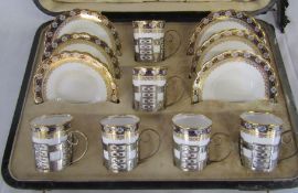 Cased early 20th century Aynsley coffee set with silver mounts Sheffield 1926, silver total 4.86