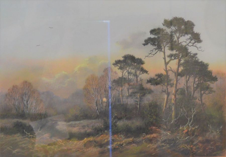 Wendy Reeves signed pastel landscape of a woodland clearing. Frame size 69cm by 54cm