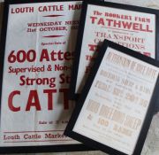 3 framed auction posters relating to Louth Cattle Market and Rookery Farm, Tathwell