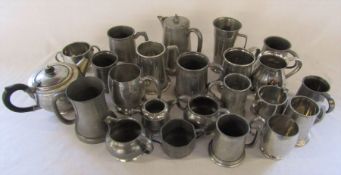 Collection of Tudric pewter tankards etc