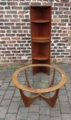 1970s G Plan 'Astro' teak coffee table D 83.5 cm and a G Plan corner unit (part)