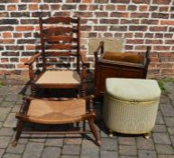 Ladder back chair, piano stool , stool and a Lloyd Loom basket