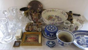 2 boxes of assorted ceramics and glassware etc inc decanters, vases, Wedgwood and Masons