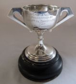 Silver cup 'Plas Einon Angling Club presented by Commander A C Roberts OBE for fly fishing',