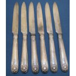 6 silver table knives with silver blades, London 1835, maker SP with Sine Macula crest, 13.05 ozt