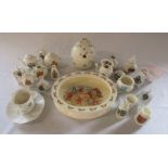 Royal Doulton 'Bunnykins' oval bowl, Belleek honey pot and assorted crested china inc Tuscan, Willow