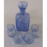 Lars Bergsten style blue glass decanter and 6 glasses H 25 cm