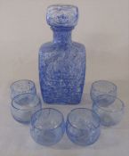 Lars Bergsten style blue glass decanter and 6 glasses H 25 cm