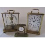 Collection of clocks - Swiza 7 jewel clock with marble base H 12 cm, Kundo electronic H 20 cm and