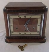 Art Deco wooden chiming mantel clock L 29 cm H 25 cm (some damage to wooden case)