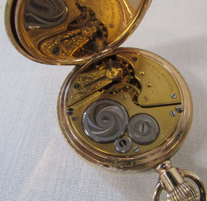 Elgin gold plated full hunter pocket watch, 7 jewels, 24243844, c.1921 D 5 cm (missing glass) - Image 2 of 3