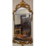 Large mid 20th century gilt frame wall mirror with rococo molding  104cm by 46cm