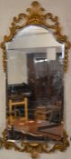 Large mid 20th century gilt frame wall mirror with rococo molding  104cm by 46cm