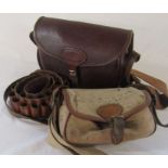 Leather cartridge bag 12-25 (100 size), canvas and leather bag (50 size) and a leather cartridge