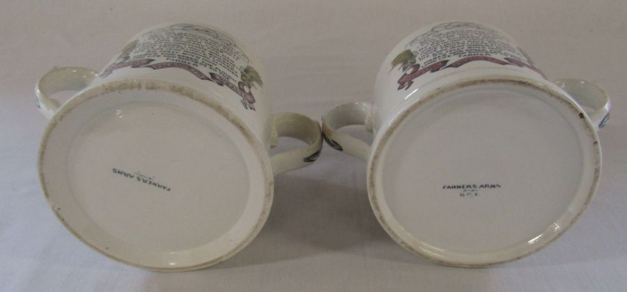 Pair of Farmers Arms 'God speed the plough' loving cups H 12.5 cm D 13 cm (excluding handles) - Image 3 of 3