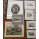 Various engravings etc inc South View at Shrewsbury Castle, Bridgenorth Castle Shropshire, Early