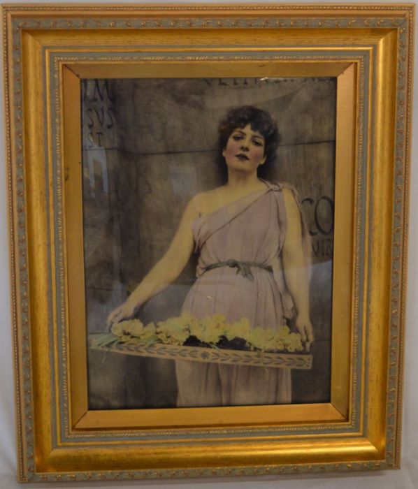 Large early 20th century crystoleum of a young lady in classical dress with a tray of flowers. Frame - Image 2 of 2