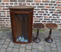 Glass front corner cupboard & 2 side tables