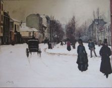 Large canvas print 'The Boulevard de Clichy under snow' by N Goeneutte 100 cm x 79.5 cm