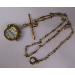 18ct gold watch chain L 32 cm approximate weight 11 g with 9ct gold compass fob weight 4.68 g