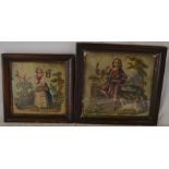 2 early 19th century framed needlepoint pictures of a man & a woman (one with broken glass). Largest