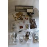 Selection of wristwatch parts including case marked Rolex, costume jewellery etc.