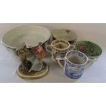 Various ceramics inc Taunton cider commemorative loving cups & Capodimonte figure of a woman