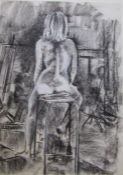 Jean Roberts - framed charcoal drawing of a nude, signed, 61.5 cm x 79 cm (size including frame)