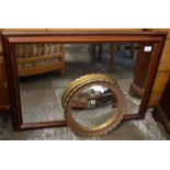 Large framed wall mirror 88cm by 62cm & a circular wall mirror