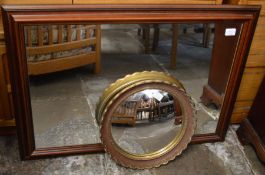 Large framed wall mirror 88cm by 62cm & a circular wall mirror