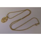 Chinese 14K gold necklace and pendant weight 4.45 g (pendant L 2 cm)