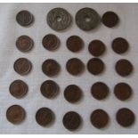 22 Victorian Ceylon quarter cents and 2 10 cent tokens