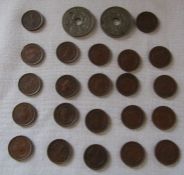 22 Victorian Ceylon quarter cents and 2 10 cent tokens