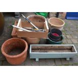 Quantity of garden planters and tools